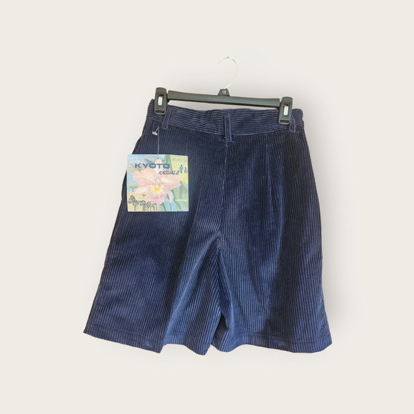 Kyoto Kasuals NWT VTG Navy Blue Corduroy High Waisted Pleated Shorts Womens Sz 7 - Picture 2 of 6
